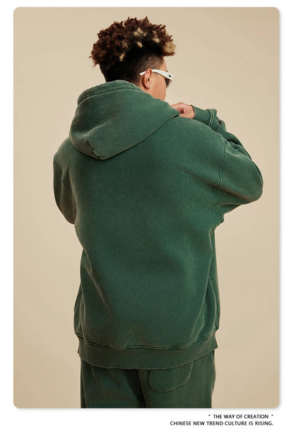 ZODF Winter Autum Men's Washed 400gsm Fleece Hoodies Unisex Couple Retro Oversized Ripped Hooded Sweatshirts Pullovers HY0652