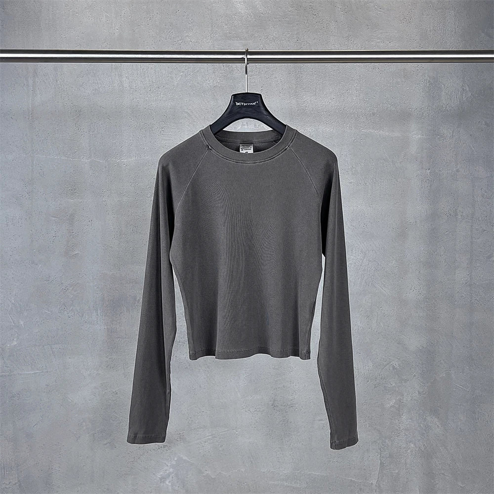 ZODF Sexy Autumn Washed 275gsm Full Sleeve T Shirt For Women Ladies Girls Slim Fit Distressed T-Shirts Tops HY1145