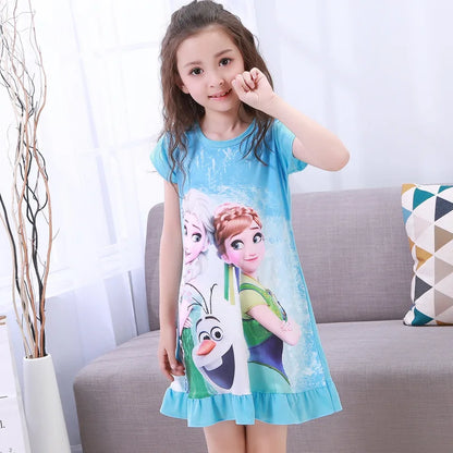 Girls Night Dress Summer Cartoon Snow White Frozen Princess Elsa Mermaid Print Toddler Girl Nightgown for Teens