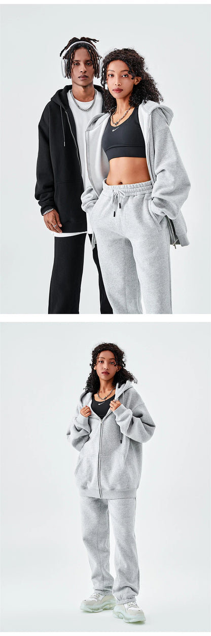 ZODF Basic Winter Men Fleece Zipper Hoodies Unisex Casual Loose 350gsm Warm Solid Hooded Sweatshirts Coats 18 Colors HY0726