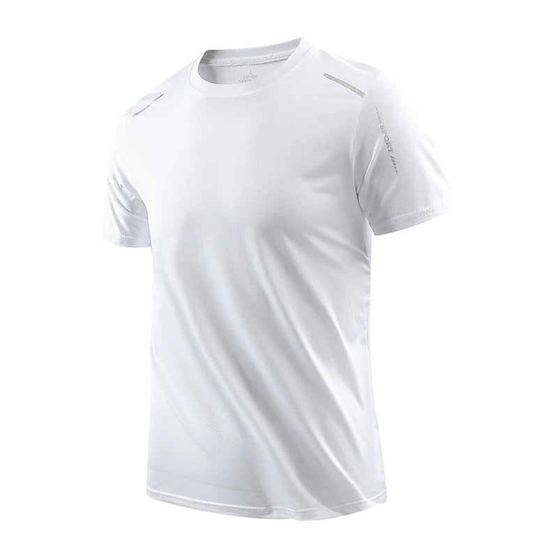 Chrlck Men’s Quick Drying Breathable Running T-Shirt Soft Elastic Outdoor Sports Shirt Summer - White / 5XL(90-100kg)