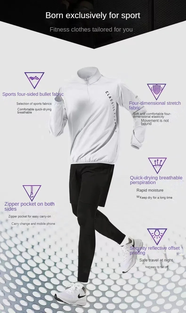 Men’s Quick-Dry Autumn Long-Sleeve Zipper Sports Set for Running Cycling Gym and Training