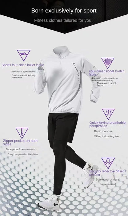 Men’s Quick-Dry Autumn Long-Sleeve Zipper Sports Set for Running Cycling Gym and Training