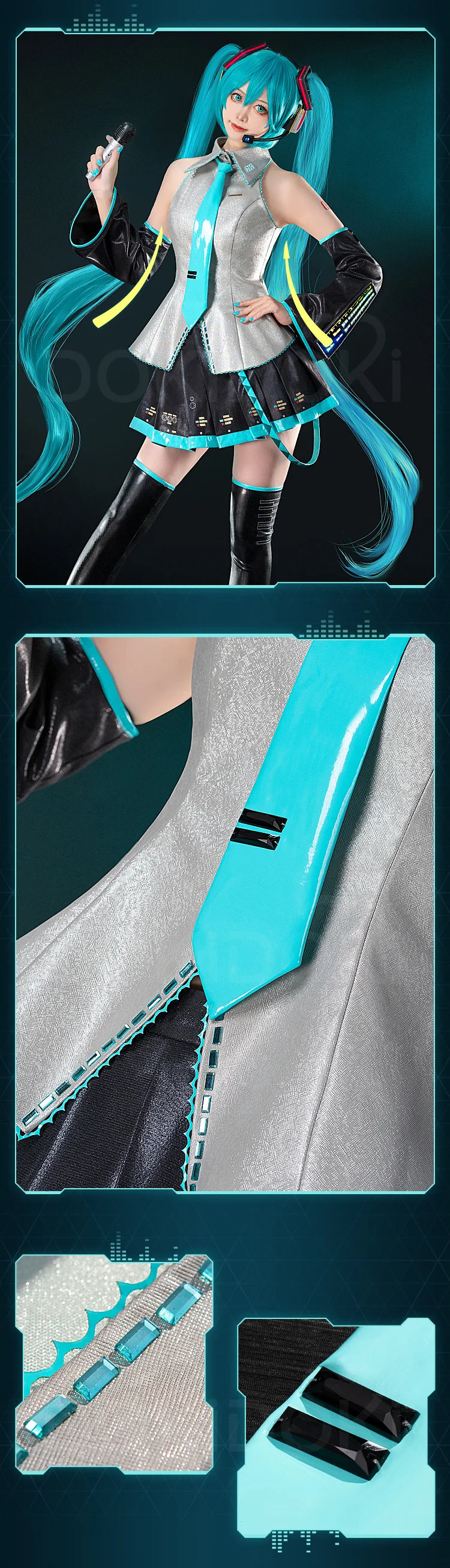 IN STOCK MIKUU Cosplay Costume Game Cosplay 【S-2XL】DokiDoki-R Mikku Cosplay Women Cute Costume MIKUU LED Costume Plus Size