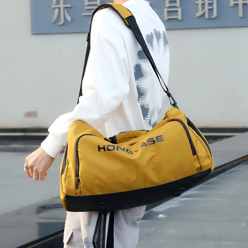Gym Sports Bag for Men Waterproof Travel Fitness Duffle with Shoe Pocket Shoulder Tote Outdoors Weekend Luggage
