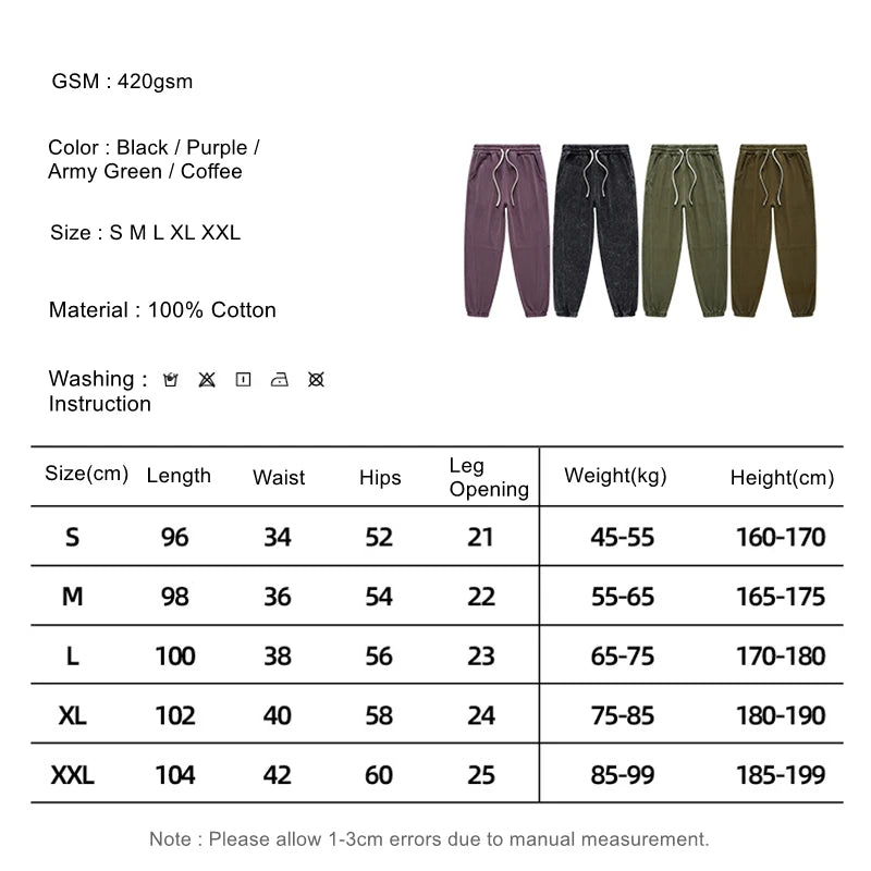 ZODF New Autumn Winter Batik Washed Cotton Sweatpants For Men Unisex Distressed Patchwork Loose 420gsm Sport Jogger Pants HY0724