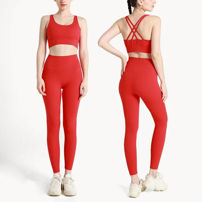Women’s 2 Piece Yoga Set Sleeveless Cross Back Sports Bra and Leggings Athletic Tracksuit Pilates Fitness - China Red
