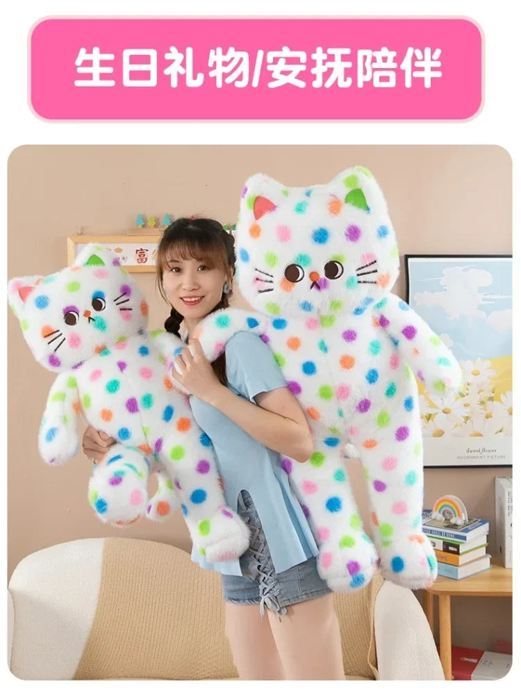 45-80cm Kawaii Wave Point Cat Plush Toy Doll Pillow Cushion Cartoon White Red Large Size Sleeping Plush Doll Gift for Girlfriend
