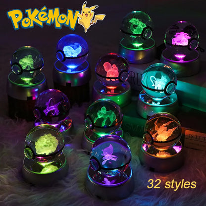 Pokemon 3D Crystal Ball Glastrier Charizard Eternatus Froakie Anime Game Pokeball Led Night Light Base Birthday Gift Home Decora