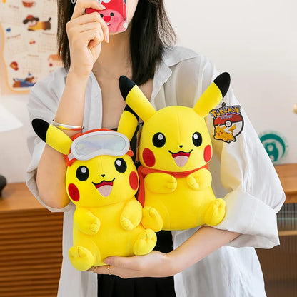 Pokemon Pikachu Plush Toys Anime Pokémon Plushie Dolls 25cm Kawaii Stuffed Pillow Skiing Pikachu Christmas Gifts for Childrens