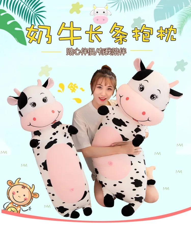 70cm-100cm Lovely Creative Milk Cow Plush Pillow Toys Soft Stuffed Cartoon Animal Cattle Doll Bedroom Sleeping Pillow Cushion