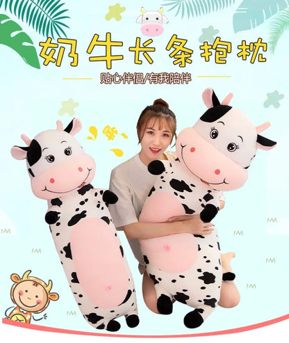 70cm-100cm Lovely Creative Milk Cow Plush Pillow Toys Soft Stuffed Cartoon Animal Cattle Doll Bedroom Sleeping Pillow Cushion