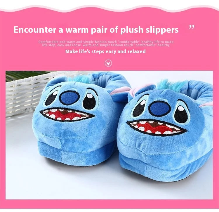Disney Stitch Cotton Slipper Anime Cartoon Winter Warm Indoor Shoes Toys Plush Stuffed Home Slippers Woman Girl Christmas Gifts
