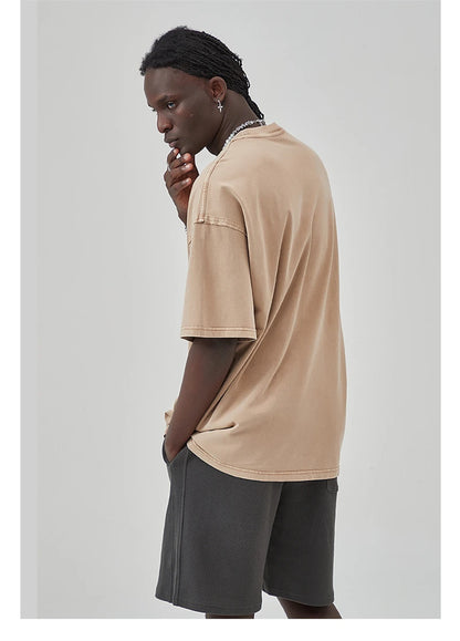 ZODF New Spring Summer Washed Cotton Solid T Shirts For Men Unisex High Street Loose Edge Oversized Noshrink T-Shirt Tee HY0465