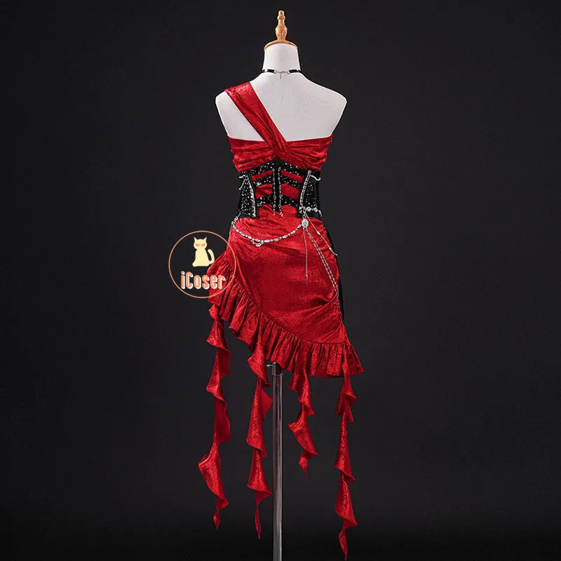 Love and Deepspace MC Cosplay Costume Midnight Waltz Red Dress Heroines New Skin Outfit Sylus Halloween Party for Women Girls