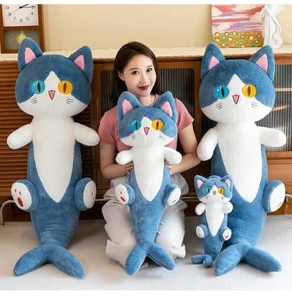 135cm Different Pupil Shark Cat Doll Sleeps with Pillow Girl Sand Sculpture Plush Toy Male Long Striped Leg Clamping Stitch