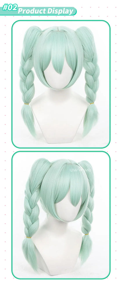 UWOWO V Singerr Mikku Cute Bunny Women Cosplay Wig With Ponytails Light Green Hair 45CM