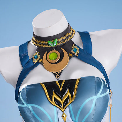 Genshin Impact Lauma Cosplay Costume Wig Dress Uniform Headwear Earrings Frostmoon Scions Halloween Party for Women Girls iCoser