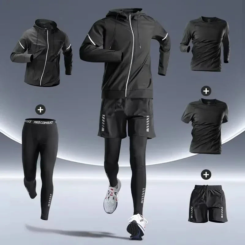Men’s Sports Suits Fitness Clothes Tight-Fitting Quick-Drying Running Cycling Training Apparel for Autumn Night