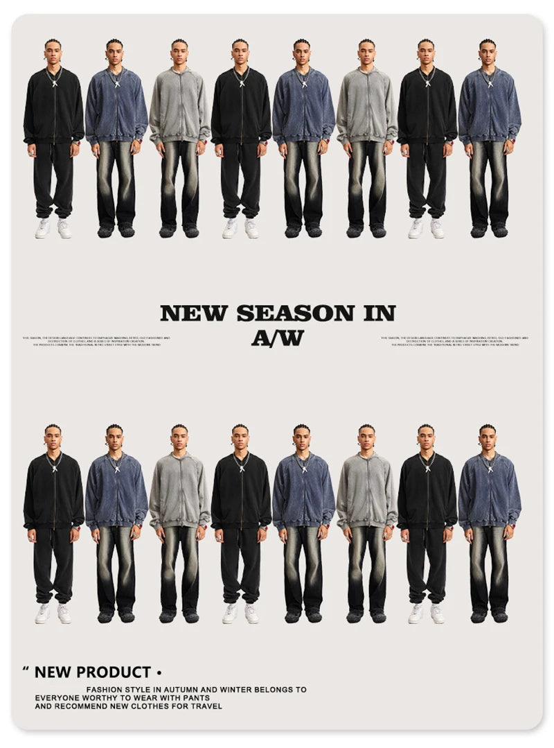 ZODF New Winter Washed Double Zipper Jackets For Men Unisex Loose Heavy Weight 450gsm Raglan Sleeve Cotton Coats HY0654