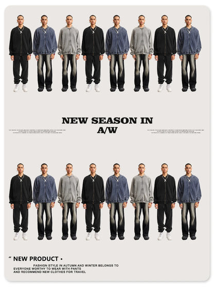 ZODF New Winter Washed Double Zipper Jackets For Men Unisex Loose Heavy Weight 450gsm Raglan Sleeve Cotton Coats HY0654