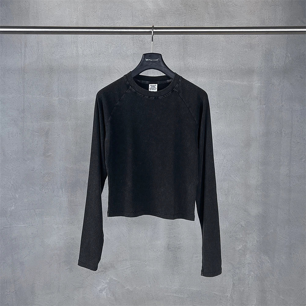 ZODF Sexy Autumn Washed 275gsm Full Sleeve T Shirt For Women Ladies Girls Slim Fit Distressed T-Shirts Tops HY1145