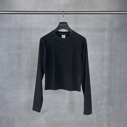 ZODF Sexy Autumn Washed 275gsm Full Sleeve T Shirt For Women Ladies Girls Slim Fit Distressed T-Shirts Tops HY1145