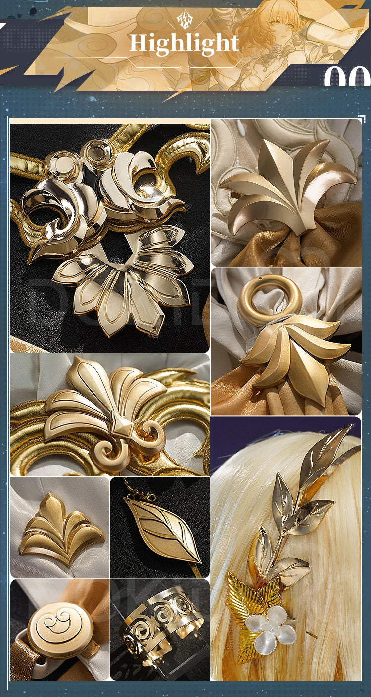 IN STOCK Aglaea Cosplay Costume Game Honkai: Star Rail DokiDoki-SR HSR Women Golden Gorgeous Dress Aglaea Halloween Wig