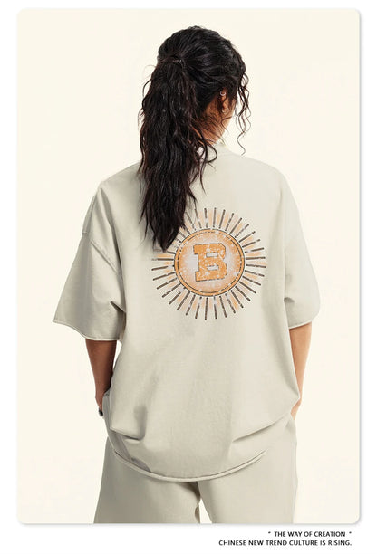 ZODF 2024 Summer 310GSM Cotton T-Shirts For Men Unisex Washed Comfortable High Street Printing T Shirt Tees HY0463