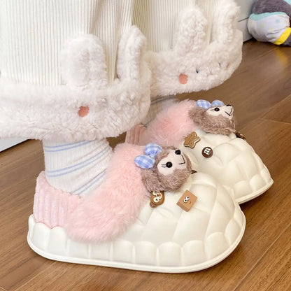 Disney Shelliemay Detachable Cotton Shoes Eva Thick Bottom With Velvet For Outer Wear, Warm And Waterproof Adult Cotton Dragging