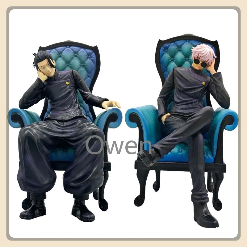 Anime 24cm Gojo Satoru Action Figures Jujutsu Kaisen Geto Suguru Figures Sitting Position PVC Decoration Mode Toys Birthday Gift
