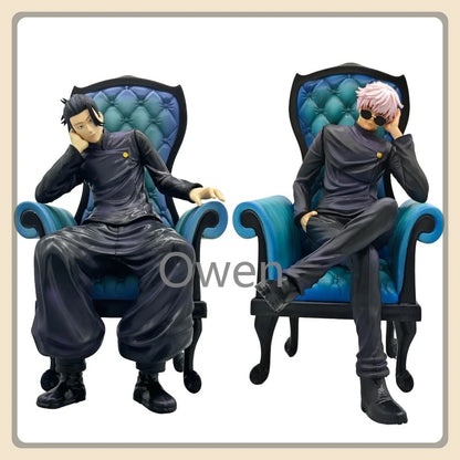 Anime 24cm Gojo Satoru Action Figures Jujutsu Kaisen Geto Suguru Figures Sitting Position PVC Decoration Mode Toys Birthday Gift