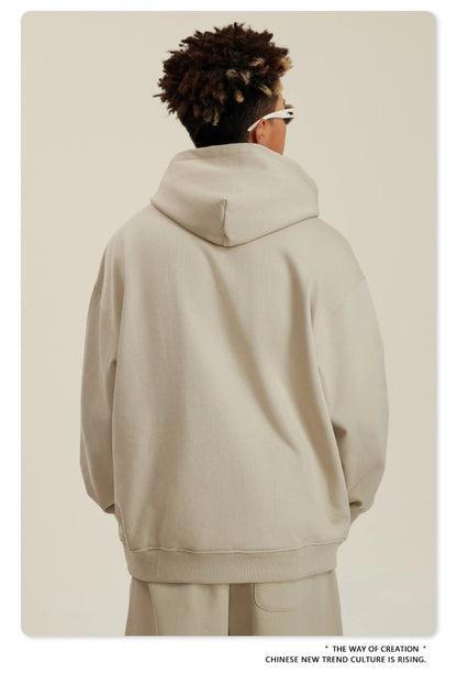 ZODF New Winter 440gsm Terry Hooded Hoodies For Men Retro Unisex Couple Loose Oversized Solid Pullovers Streetwears HY0664