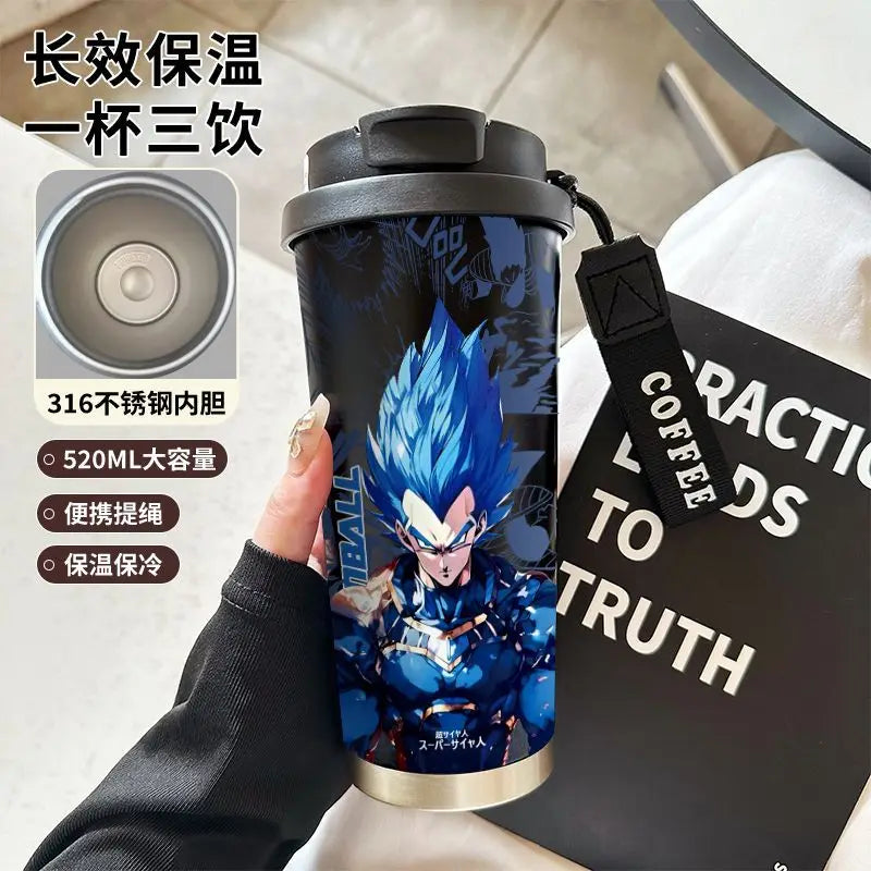 520ml Dragon Ball Thermos Cup Vegeta Water Bottle Son Goku Coffee Mug Large Capacity Drinking Bottle Kids Student Water Cup Gift