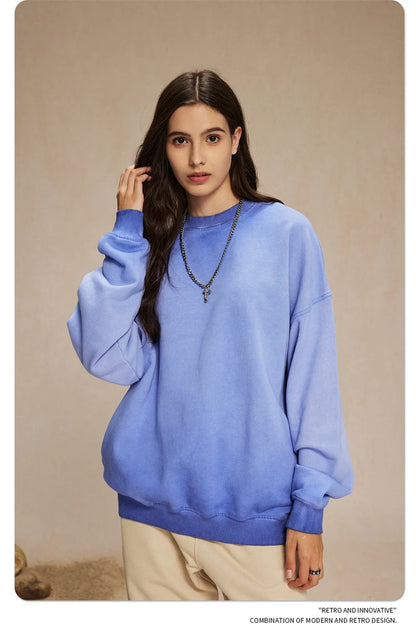 ZODF 2024 Autumn Men's Washed Sweatshirt Unisex Women Retro Solid 430gsm Terry Cotton O Neck Pullovers Coat HY0880