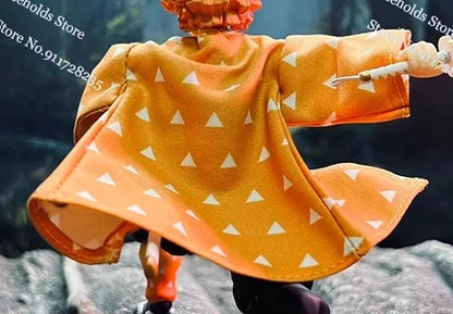 1/12 Figma Agatsuma Zenitsu Mini Orange Windbreaker Shf Kamado Nezuko Black Coat Pink Hemline Coat Toys For 6" Demon Slayer Cos