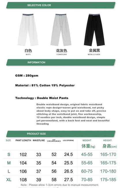 ZODF New 2025 Spring Men 280gsm Straight Pants Unisex Casual High Street Double Waist Sport Trousers Brand Streetwear HY1004