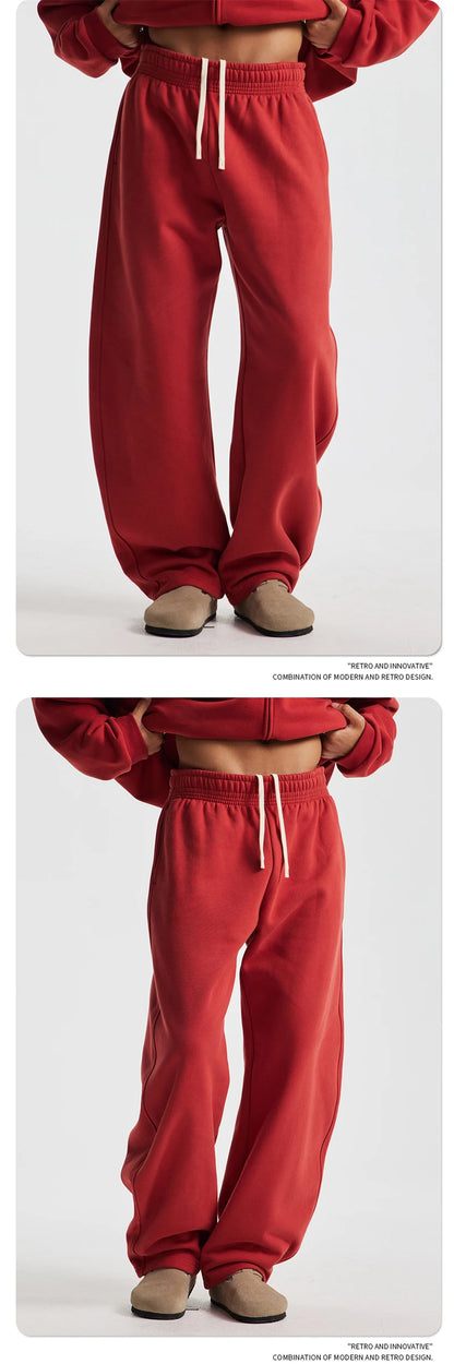 ZODF 2025 Winter 430gsm Unisex Fleece Straight Sweatpants Thick Warm Casual Oversized Trousers HY1170