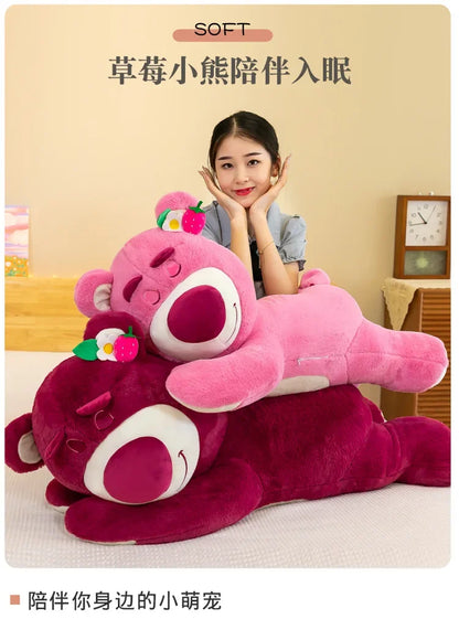 90cm Anime Toy Story Lots-o-Huggin Bear Plush Toy Kawaii Lying Sleeping Lotso Bear Plush Soft Stuffed Doll Pillow Birthday Gift