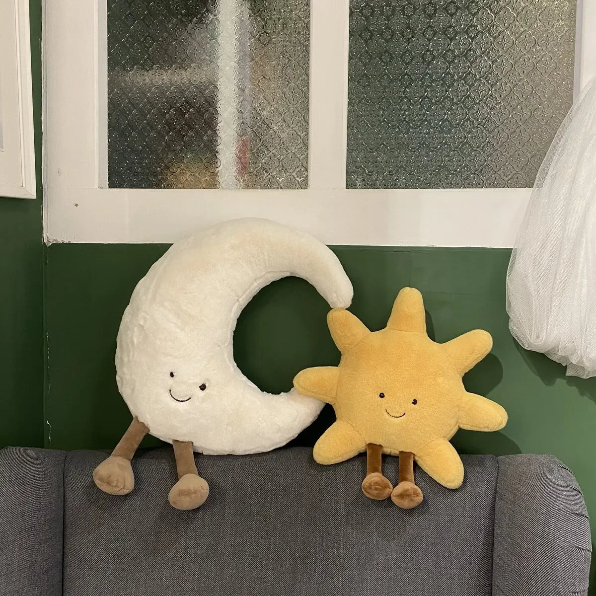 Nordic Smile Face Moon Yellow Sun Plushie Cushion Stuffed Cute Weather Plush Toy for Kid Bedroom Decor Sofa Throw Pillow