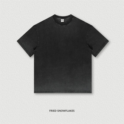 ZODF 2023 Men's Summer 255G Wash Gradient Fried Cotton T Shirt Round Neck Short Sleeve American Retro Loose T-Shirt HY0547