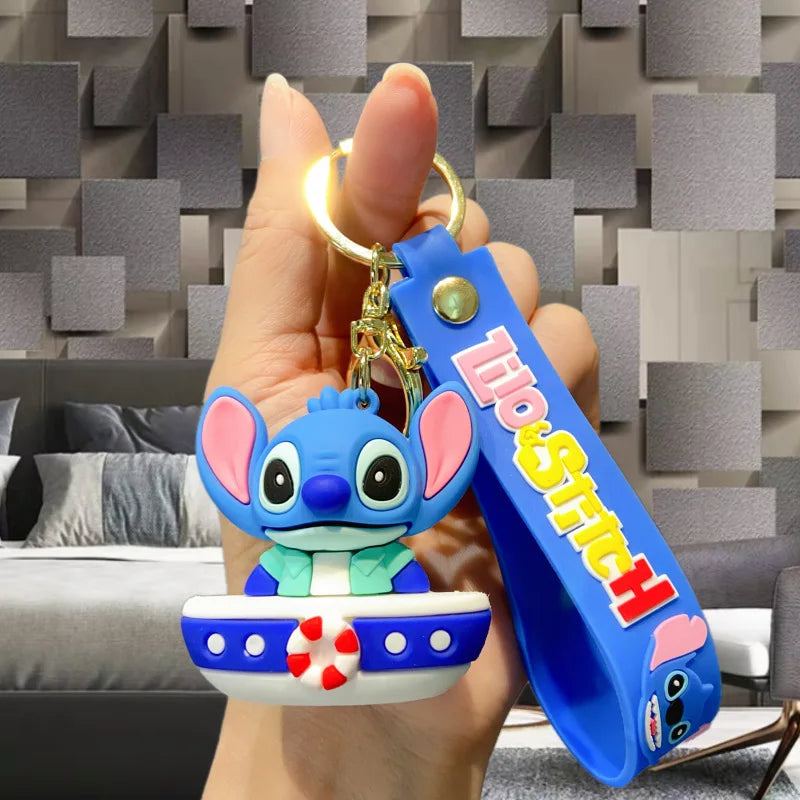 Wholesale Anime Disney Keychain Mickey Mouse Minnie Lilo & Stitch Cute Doll Keyring Ornament Key Chain Pendant Kids Toys Gifts