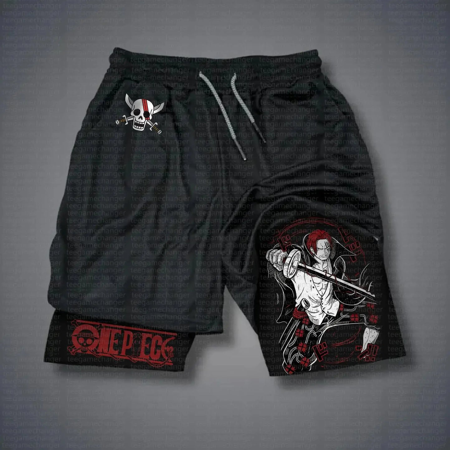 One Piece Luffy Anime Mens Gym Shorts Summer Y2k Streetwear Fitness Sports Pants Breathable Mesh Double-layer Shorts Sportswear