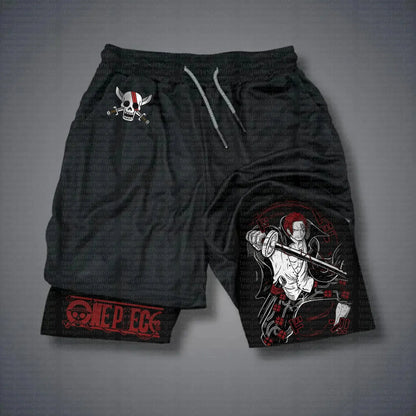 One Piece Luffy Anime Mens Gym Shorts Summer Y2k Streetwear Fitness Sports Pants Breathable Mesh Double-layer Shorts Sportswear