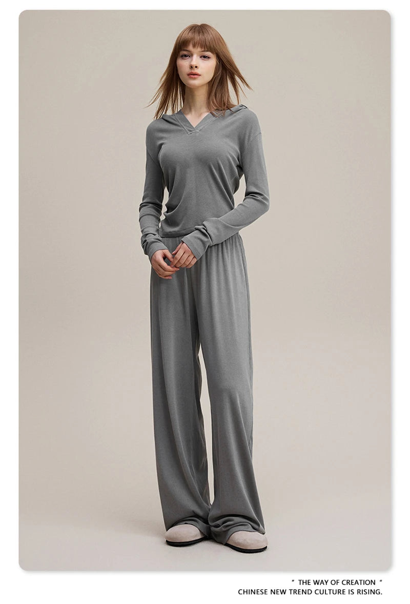 ZODF Sexy Women Autumn Washed 275gsm Hooded T Shirt Ladies Girls Slim Fit Distressed Side Pleated T-Shirts Tees HY1149