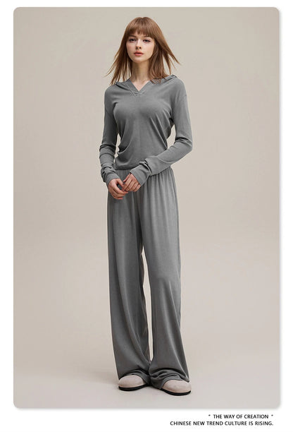 ZODF Sexy Women Autumn Washed 275gsm Hooded T Shirt Ladies Girls Slim Fit Distressed Side Pleated T-Shirts Tees HY1149