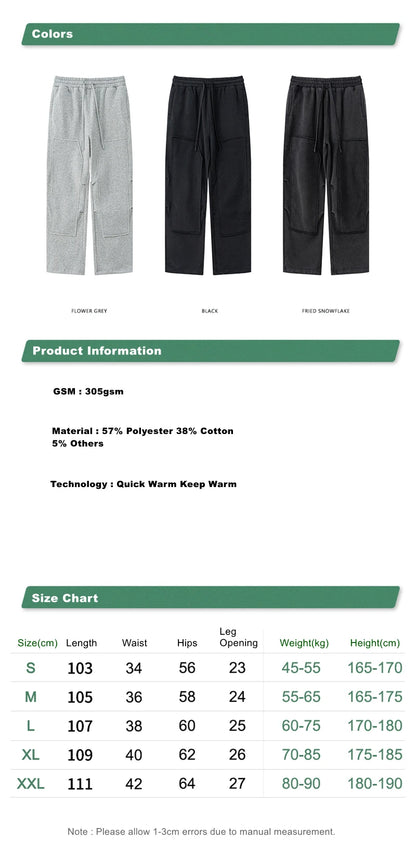 ZODF Fashion 2024 Winter Patches Fleece Straight Pants Retro Unisex Loose Washed 305gsm Warm Soft Trousers Brand Bottoms HY0872