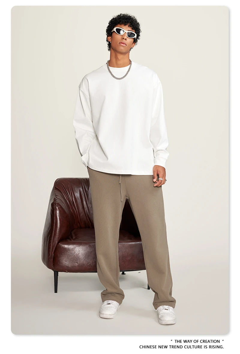 ZODF Autumn Winter 425gsm Long Sleeve T-Shirt American Retro Unisex Loose Heavyweight Basic Cotton T Shirts TEE HY0676