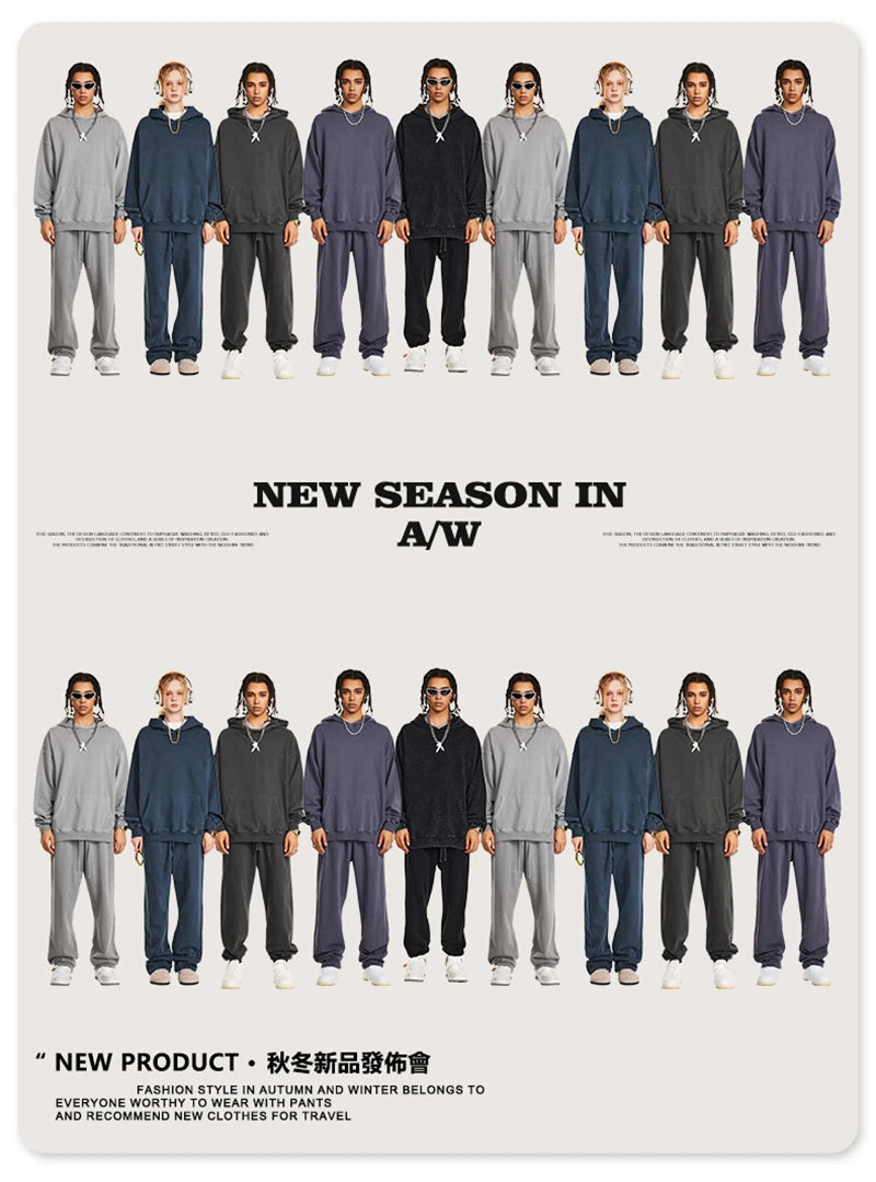 ZODF Retro Autumn Winter Washed Cotton Hoodies Unisex Loose 380gsm Knitted Sport Hooded Pullovers Brand Clothes HY0884