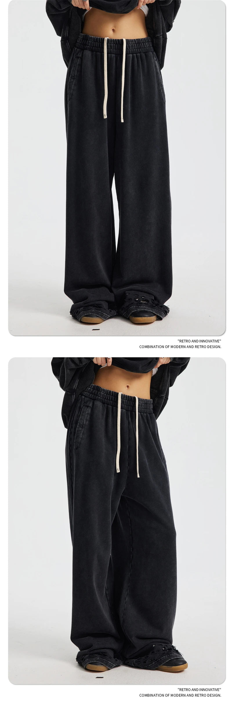 ZODF 2025 Autumn Men Washed Cotton Terry Pants 380gsm Distressed Oversized Straight Sport Trousers Streetwear HY1075